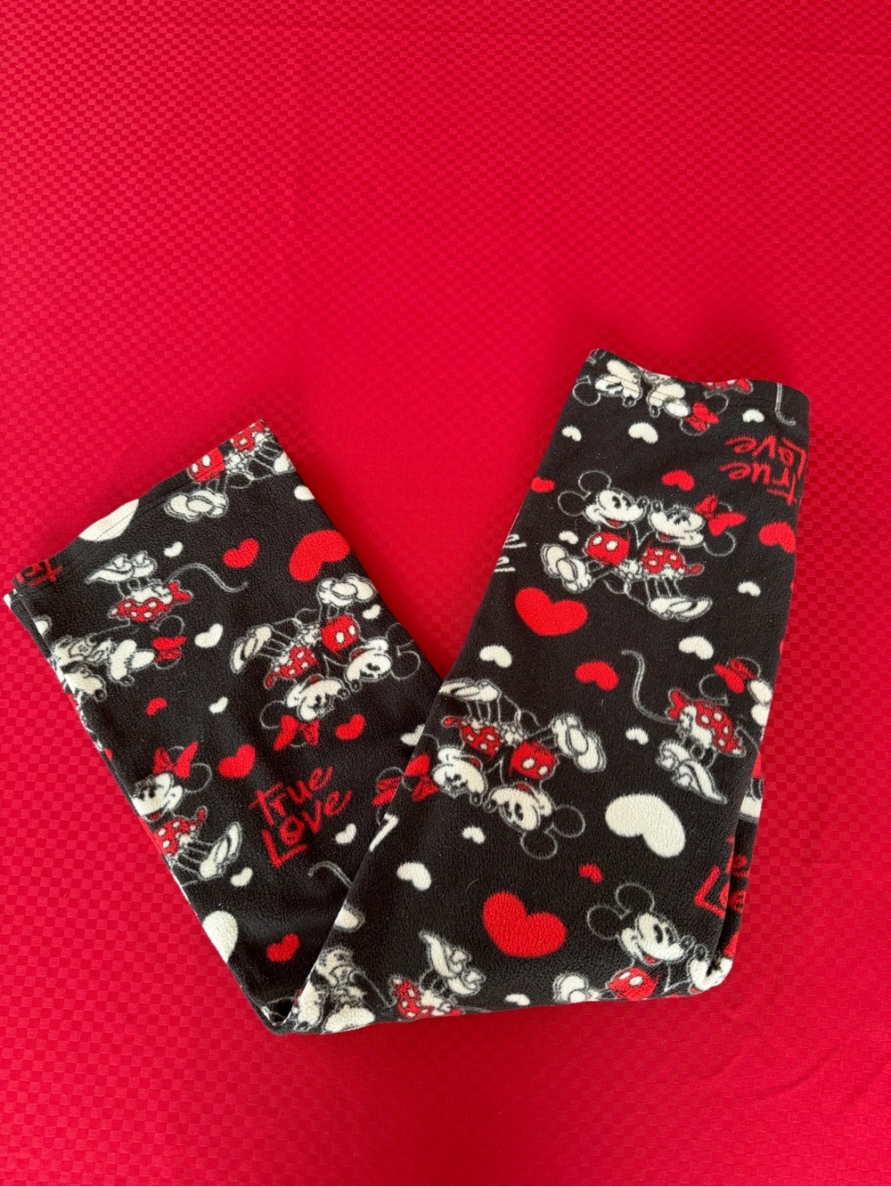 Disney Black Pajama Pants with Minnie & Mickey Red and White Heart Print